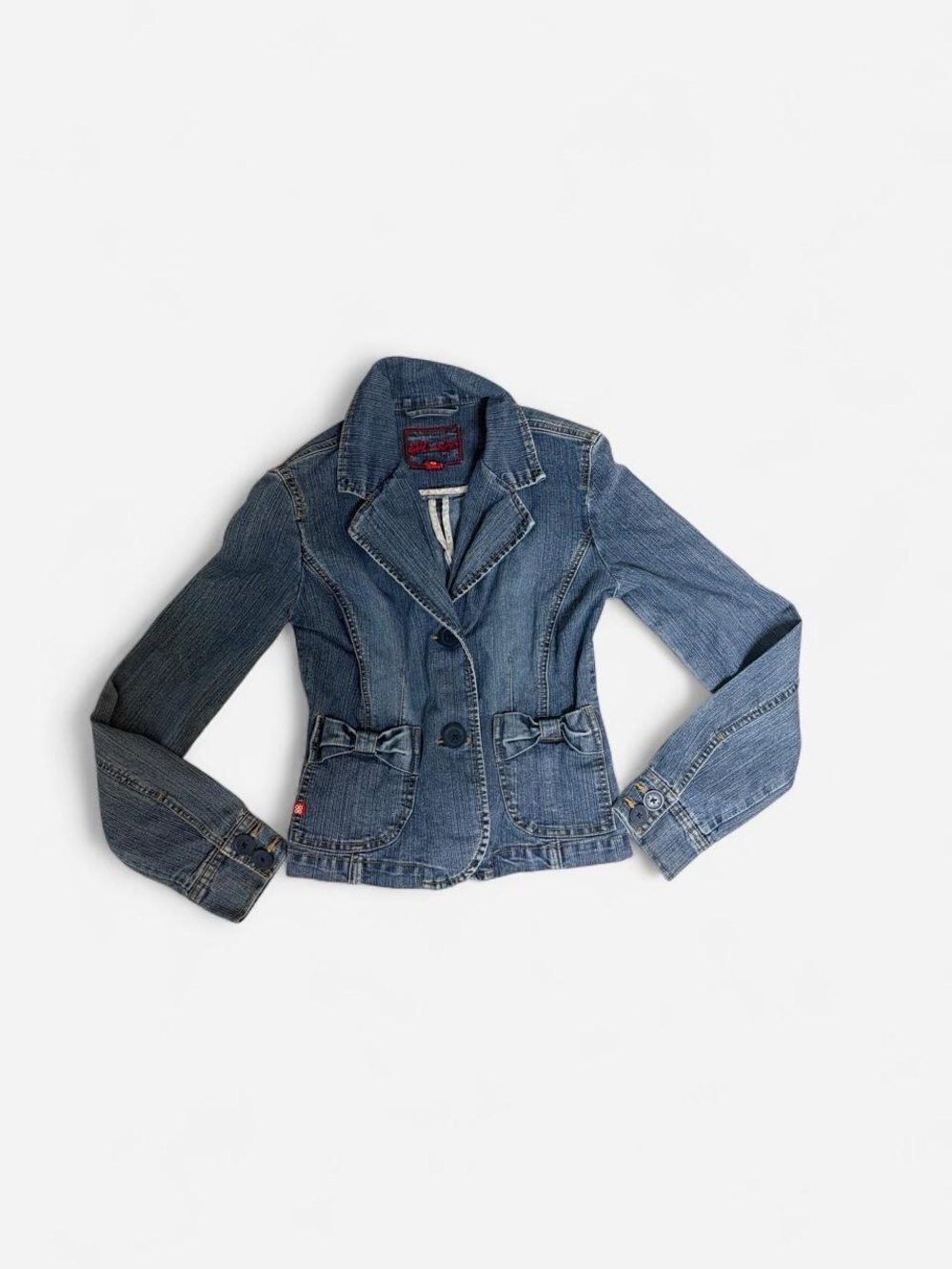 Plugg Blue Denim Blazer Jacket with Front Bow Details
